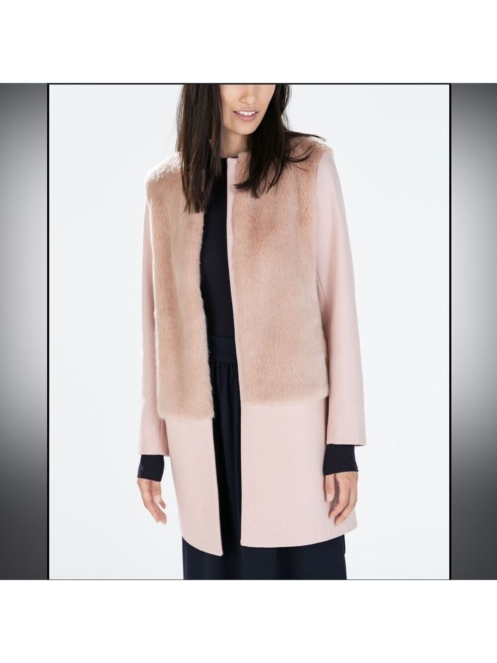 Zara Faux Fur Peacoat XS Light Pink